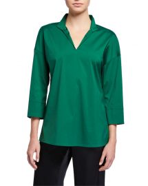 Lafayette 148 New York Hawkins Italian Stretch Cotton Blouse at Neiman Marcus